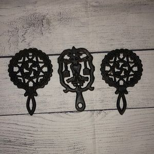 Set of 3 Mini Vintage Cast Iron Trivet or Wall Art